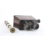 A late 19th century French stereoscope slide viewer, together with a brass three-draw, pocket
