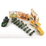 A collection of Airfix and Matchbox soldiers and vehicles.