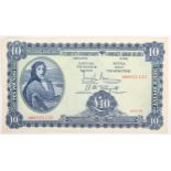 Currency Commission 'Lady Lavery' Ten Pounds banknote 8-11-38, tears on margin, no pinholes, gF;
