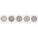 Coins. Collection of five Victorian half-crowns, 1887, 1891 and 1893 (EF); 1893 (aUNC); 1897 (EF) (