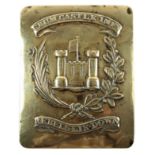 Crum Castle cross belt plate. A late 18th century, brass, rectangular Irish Volunteer infantry cross