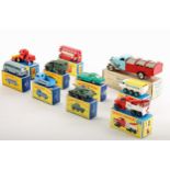 Die cast models, boxed, Matchbox: 5 London Bus; 40 Long Distance Coach; 60 Morris J2 Pick-Up; 65