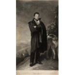 Daniel O'Connell, full length portrait with a hound at his side, engraving after Joseph Patrick