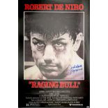 Boxing Raging Bull poster signed by Jake La Motta. A US one-sheet cinema poster, signed "Jake La