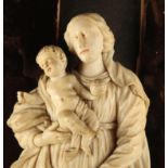 18th century, Dieppe school, fine carved ivory Madonna and Child with putti, 9" (23cm) tall, mounted