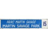 Dublin Corporation street sign for Martin Savage Park. Martin Savage , Dublin Brigade, IRA, was