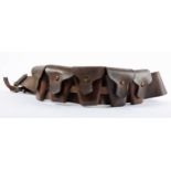 Brown leather five-pouch bandolier, maker-marked 'WB & Co.' and dated 1918.