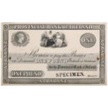 Provincial Bank of Ireland Strabane One Pound, specimen on card, mount marks verso, trimmed margins,