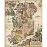 1733 Map of Ireland by Carolus Allard, a hand-coloured engraved map, Hyberniae Regni in Provincias