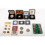 Collection of silver coins and proof coins. 1966 Padraig Pearse commemorative Ten-Shillings coins,