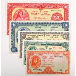 Central Bank of Ireland 'Lady Lavery' collection, Twenty Pounds, 6.1.75; Ten Pounds, 29.5.62; Five