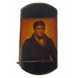 Daniel O'Connell, a lacquer and leather spectacle-case with a colour, half-length portrait of O'