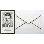 1963 Acknowledgement card from Jacqueline Kennedy. A black-bordered card "Mrs. Kennedy is deeply