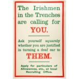 1914-18 Great War, recruiting poster issued in Ireland, ?The Irishmen in the Trenches are calling