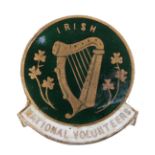 Irish National Volunteers badge. A brass and enamel buttonhole badge, a harp flanked by sprays of