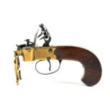 A George III pistol grip, brass framed, flintlock tinder lighter.