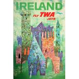 Ireland travel poster, "Ireland - Fly TWA Jets", after a design by David Klien, depicting