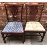 Two various George III mahogany standard chairs, with pierced vase backs and raised on squared