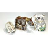 Three assorted Royal Crown Derby paperweights comprising 'Black Rhino Baby', limited edition 19/500,