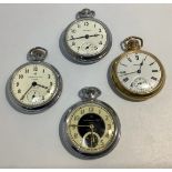 Four assorted Ingersoll white and yellow metal cased, open-face pocket watches, three with Arabic