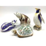 Four assorted Royal Crown Derby paperweights comprising 'Imari Polar Bear', 'Winter Tortoise', '