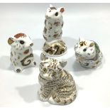 Four assorted Royal Crown Derby paperweights comprising 'Tabitha' silver tabby kitten, limited