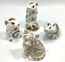 Four assorted Royal Crown Derby paperweights comprising 'Tabitha' silver tabby kitten, limited