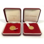 A 2002 The Queen Golden Jubilee coin, 6.9g and smaller example, 4.00g, tests as 9ct gold or