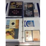 Three ring binders of Uncirculated GB and collectors coins in original packaging, including 2005,