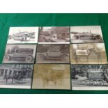 Nine London transport old postcards ' real photo cards of a horse cart/sanitary laundry of Willesden