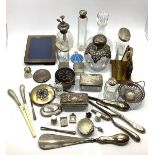 A collection of assorted silver, silver-plated and glass dressing table items comprising various