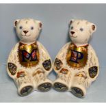 A pair of Royal Crown Derby Alphabet Bears, 'P' and 'M', with printed marks to base, gold stoppers