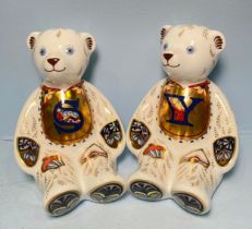 A pair of Royal Crown Derby Alphabet Bears, 'S' and 'Y', with printed marks to base, gold stoppers
