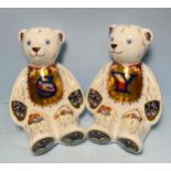 A pair of Royal Crown Derby Alphabet Bears, 'S' and 'Y', with printed marks to base, gold stoppers