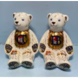 A pair of Royal Crown Derby Alphabet Bears, 'C' and 'B', with printed marks to base, gold stoppers