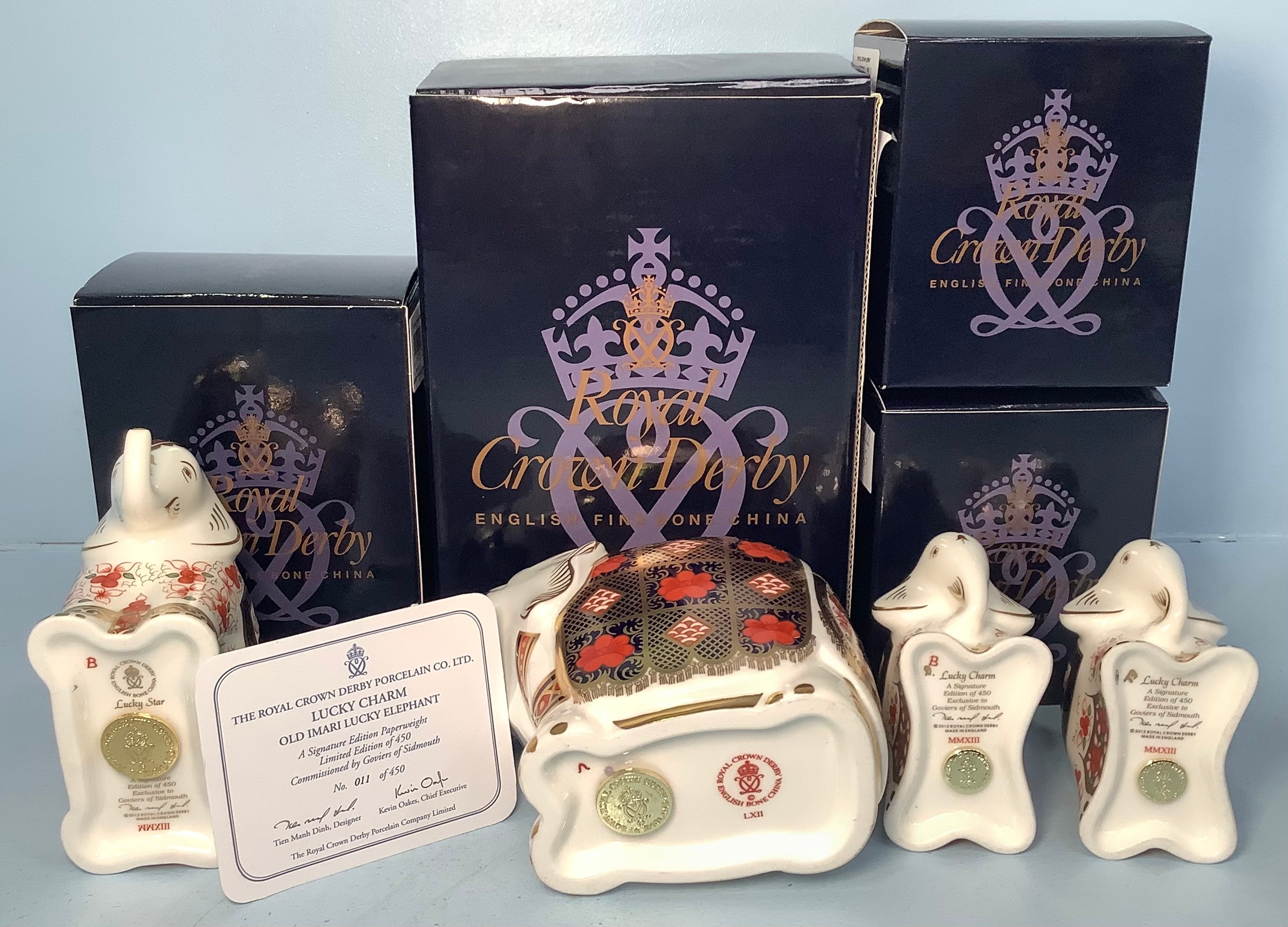 Four Royal Crown Derby elephant paperweights comprising 'Lucky Charm Old Imari Lucky Elephant', - Image 2 of 2