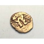 Gold Quarter Stater, Hampshire Thunderbolt, stylised boat two standing figures, Cruciform