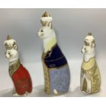 Three assorted Royal Crown Derby paperweights comprising 'Royal Cat George', limited edition 278/