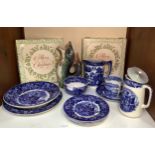 A quantity of blue and white pottery including Wedgwood plates, bowl and jug, Copeland Spode's