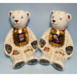 A pair of Royal Crown Derby Alphabet Bears, 'I' and 'X', with printed marks to base, gold stoppers