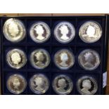 Twelve various silver proof commemorative coins including 3 x 'Gibraltar 1999 1 Crown', '2000 Five