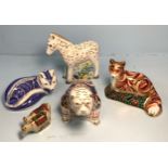 Five assorted Royal Crown Derby paperweights comprising 'Shetland Pony Foal', limited edition 221/