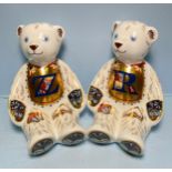 A pair of Royal Crown Derby Alphabet Bears, 'R' and 'Z', with printed marks to base, gold stoppers