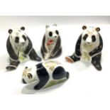 Four various Royal Crown Derby Panda paperweights comprising 'Giant Panda', 'Midnight Panda', '