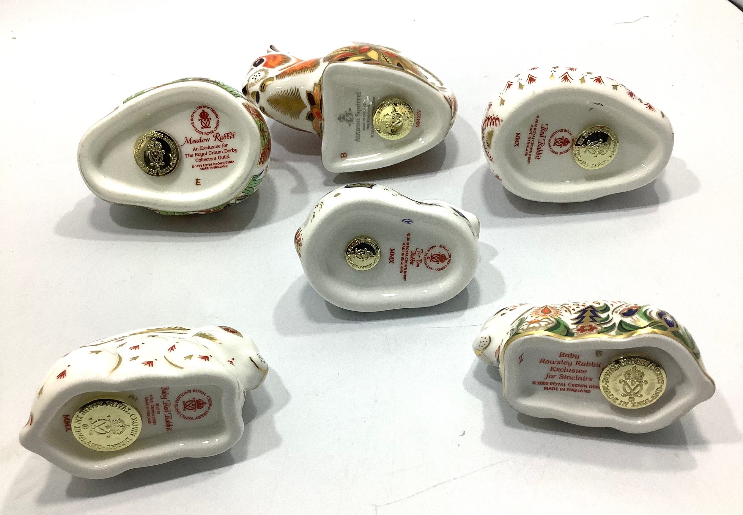 Six assorted Royal Crown Derby paperweights comprising 'Meadow Rabbit', 'Autumn Squirrel', 'Red - Image 2 of 3