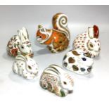 Six assorted Royal Crown Derby paperweights comprising 'Meadow Rabbit', 'Autumn Squirrel', 'Red
