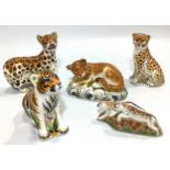 Five assorted Royal Crown Derby paperweights comprising 'Leopard Cub', limited edition 645/95,