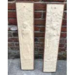 A pair of lincrusta panels decorated with relief moulded scenes of Diana the Huntress and the