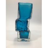A Whitefriars glass 'Drunken Bricklayer' vase in Kingfisher blue, pattern no. 9673 label to base,