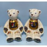 A pair of Royal Crown Derby Alphabet Bears, 'U' and 'L', with printed marks to base, gold stoppers